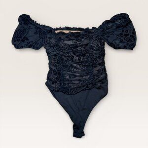 Majorelle Whimsygoth Black Mesh Floral Bodysuit